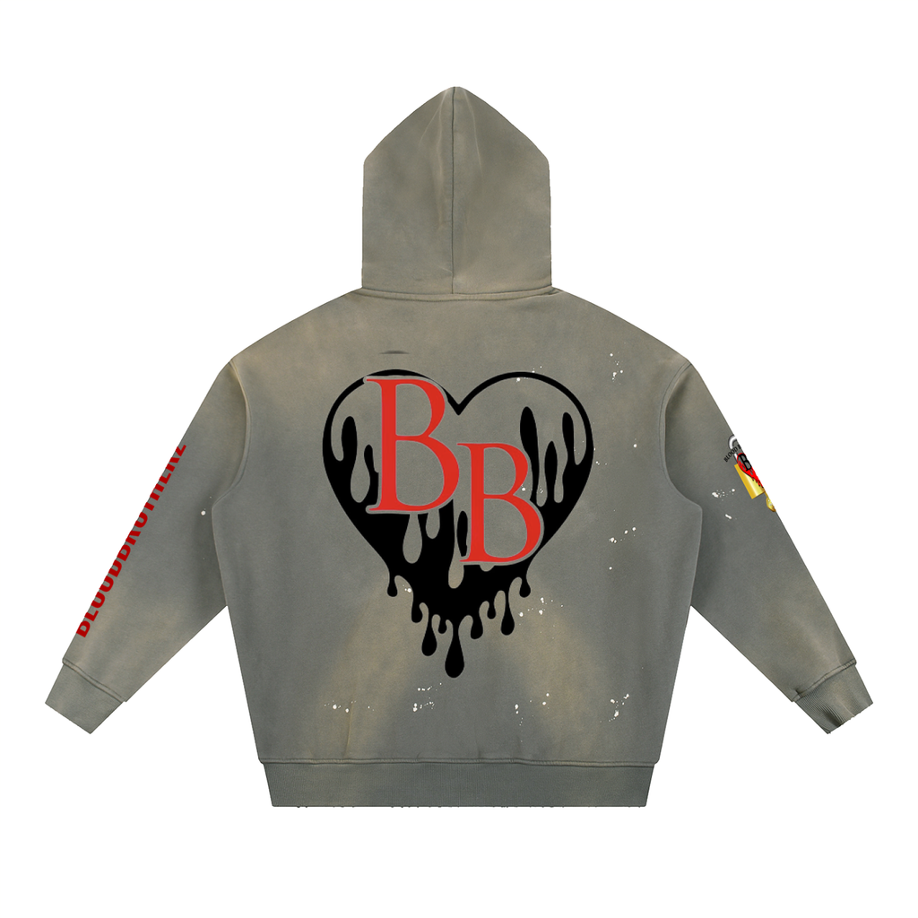 Vintage Washed Frayed Fleece Hoodie