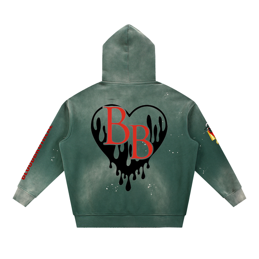 Vintage Washed Frayed Fleece Hoodie