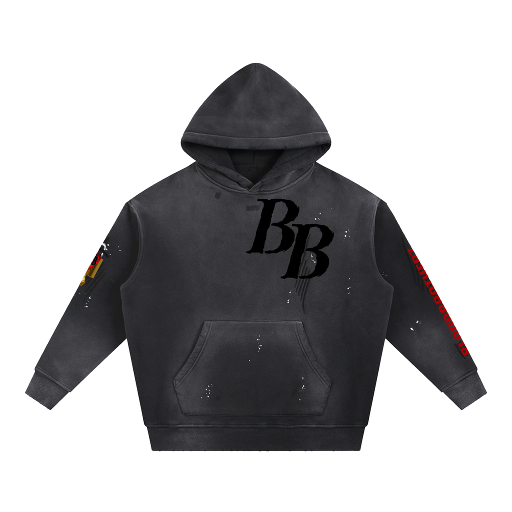 Vintage Washed Frayed Fleece Hoodie