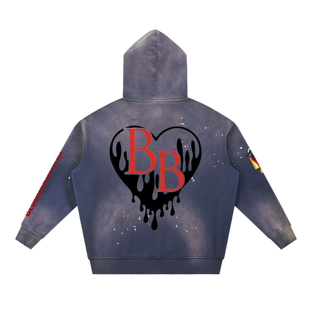 Vintage Washed Frayed Fleece Hoodie