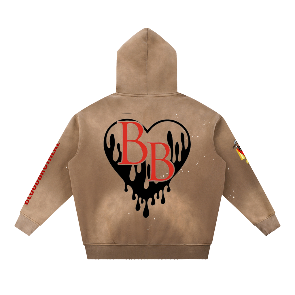 Vintage Washed Frayed Fleece Hoodie